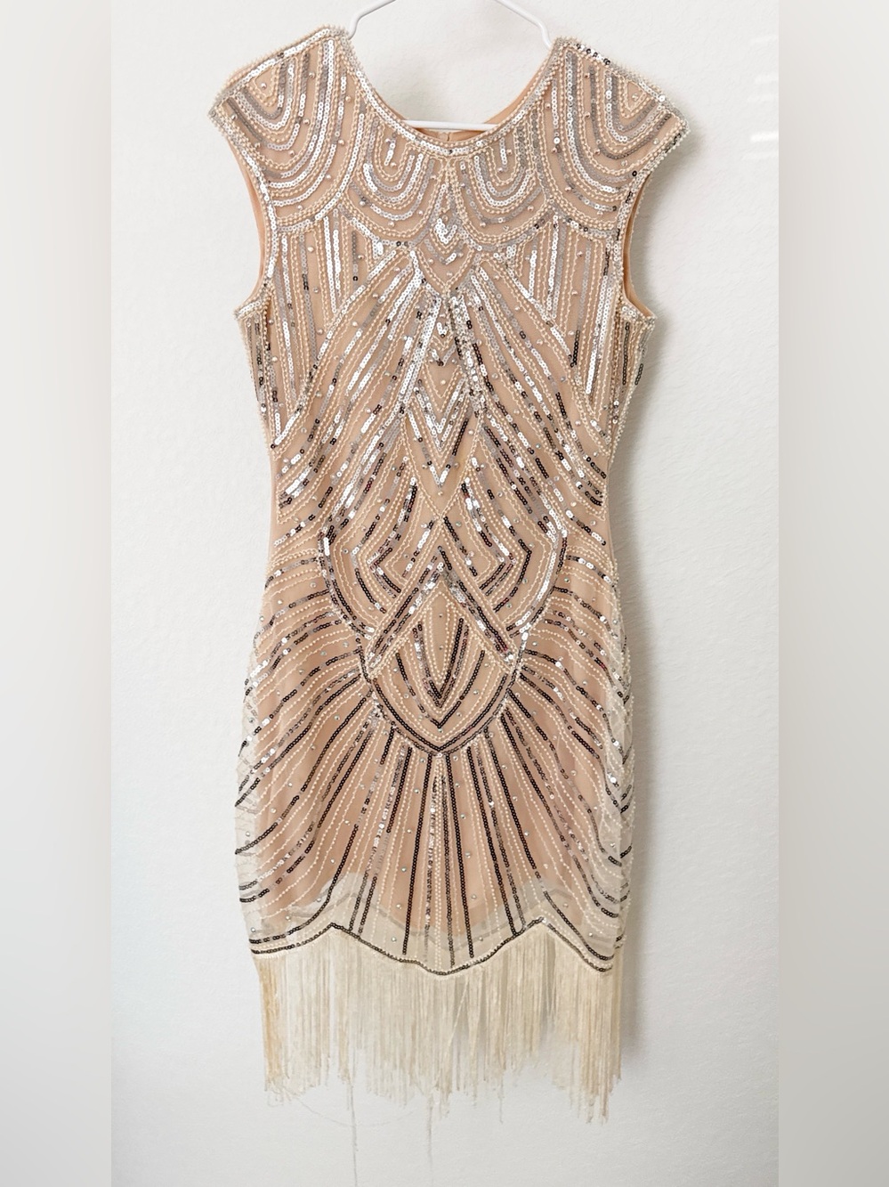 Beaded Champagne Fringe Sheath Dress